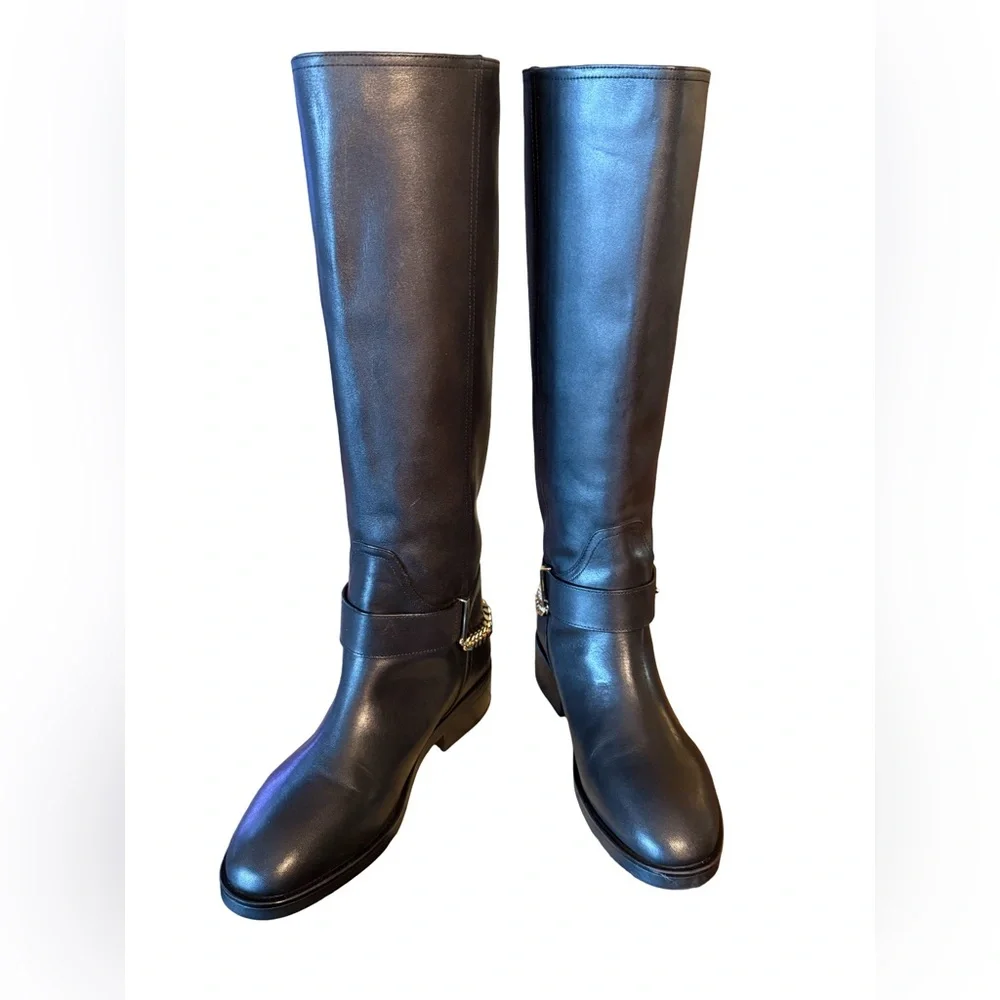 Aqua Riley NWT Sz 8.5M Elegant Black Leather Knee-High Boots (SH141) - Picture 2 of 14